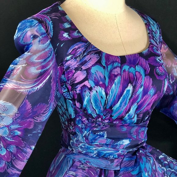 blue polyester chiffon / garden cocktail party dre - Picture 8 of 9